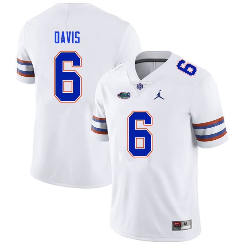 Men's NCAA Florida Gators Shawn Davis #6 Stitched Authentic Nike White College Football Jersey GJZ1165GQ